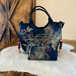 Elegant Embroidered Tote Bag with Colorful Accents